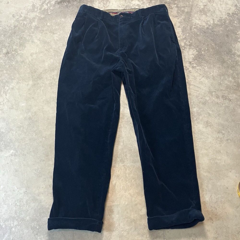 Polo Ralph Lauren Corduroy Pants Mens 38 Blue Pleated Front Cuffed Hem Preppy